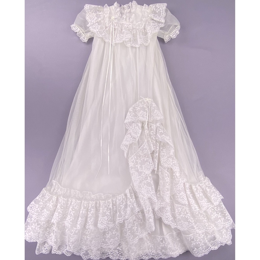 Little Things Mean A Lot Christening Gown Baby 0-3M White Lace Ruffle Baptism